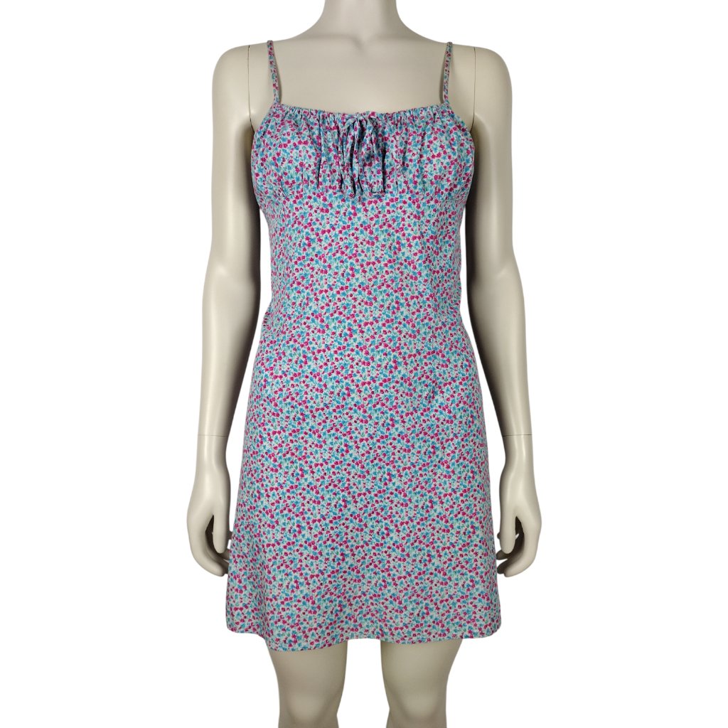 Vintage 1990s Calico Floral Spaghetti Strap Ruched Bust Mini Dress Size L/Xl